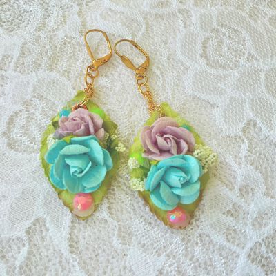 Floral On Leaves Vintage Inspired Earrings