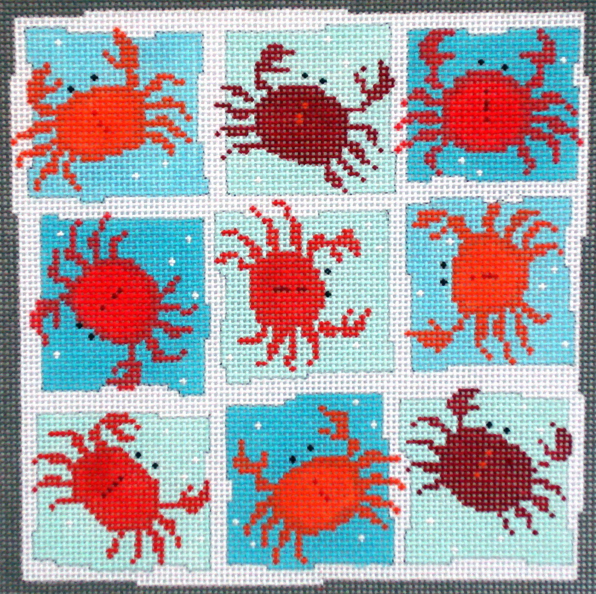 Crabs Nines   (handpainted needlepoint canvas)*Product may take longer than usual to arrive*