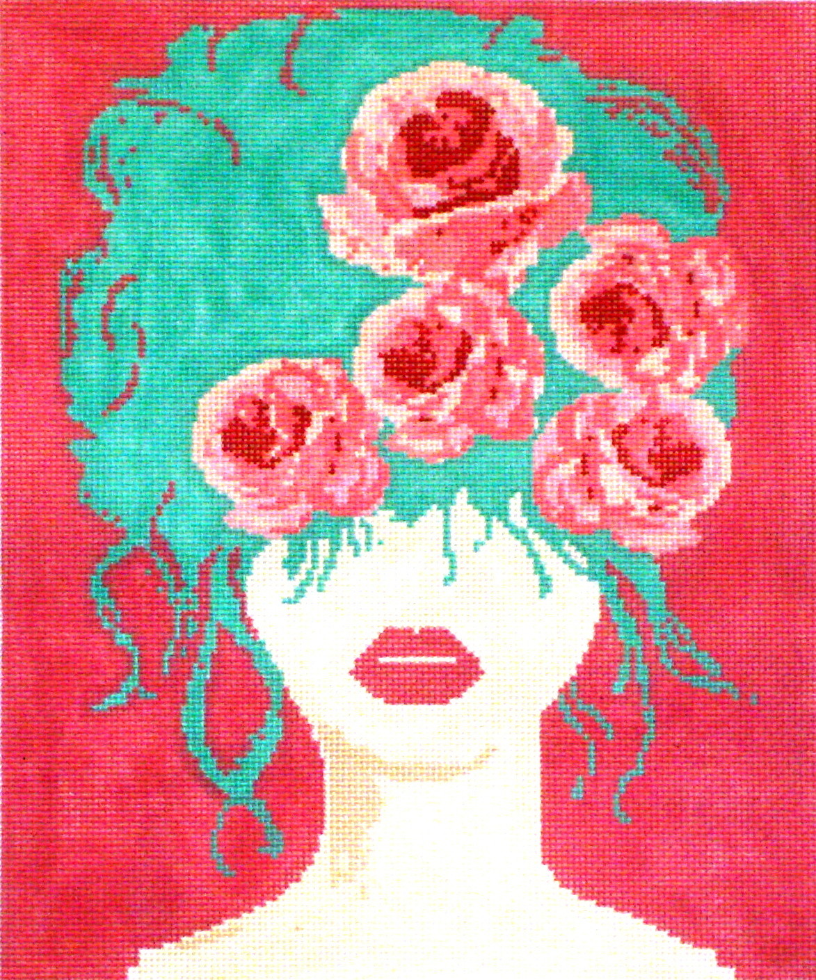 Rose Girl    (stitched  painted needlepoint canvas from Viola)