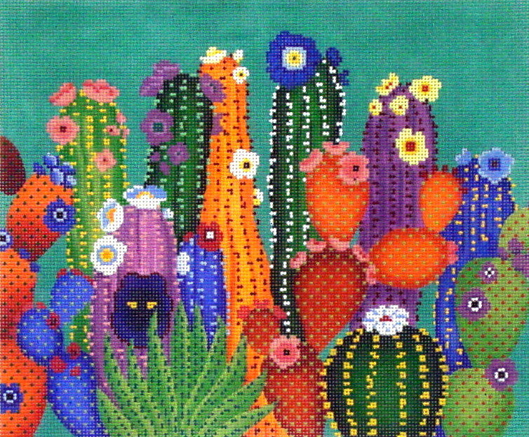 Cactus Smacked Us Too  (hand painted needlepoint canvas From JP)