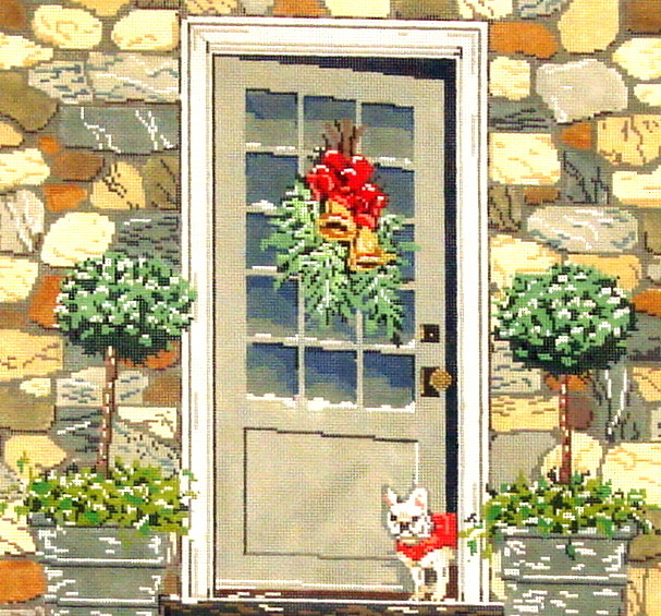 The Greeter     stitch painted needlepoint canvas by Sandra Gilmore from Fleur de Paris