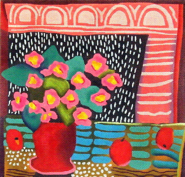Pink Violets (handpaainted needlepoint canvas from Melissa Shirley) Pink Violets (handpaainted needlepoint canvas from Melissa Shirley)
