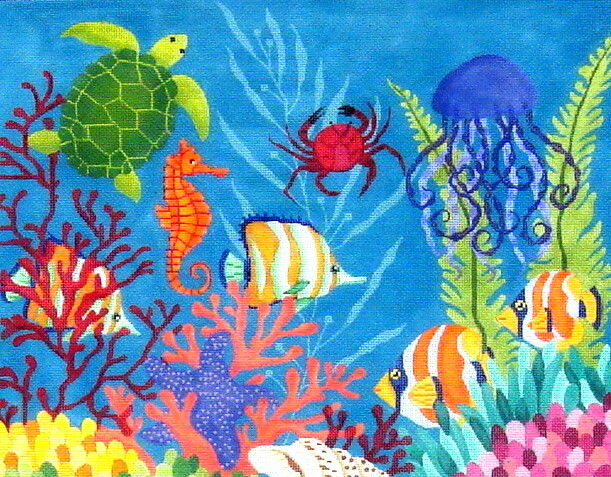Down Under the Sea  (handpainted needlepoint canvas from JP Needlepoint)