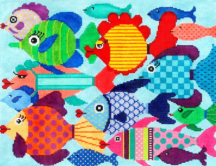 School of Fish      (handpainted needlepoint canvas from JP Needlepoint*Product may take longer than usual to arrive*