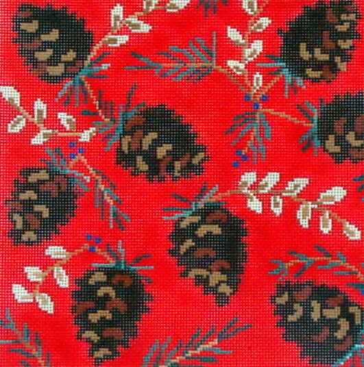 Ruby Pine Cones (hanpainted needlepoint canvas from CBK Designs) Ruby Pine Cones (hanpainted needlepoint canvas from CBK Designs)