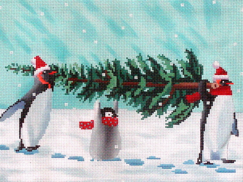 Penguins Carrying Tree   (handpainted from CBK)