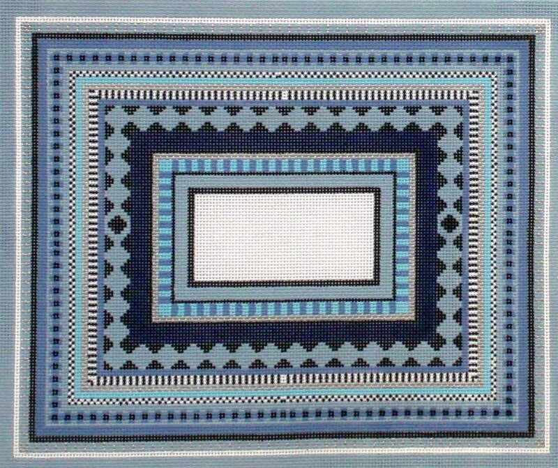 Geometric Blue Tallis  (Handpainted by Julia's Needleworks)