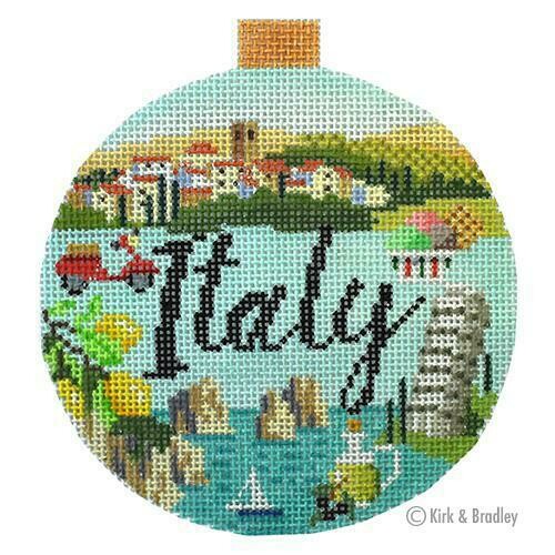 Italy Travel Round Ornament (Handpainted by Kirk and Bradley)