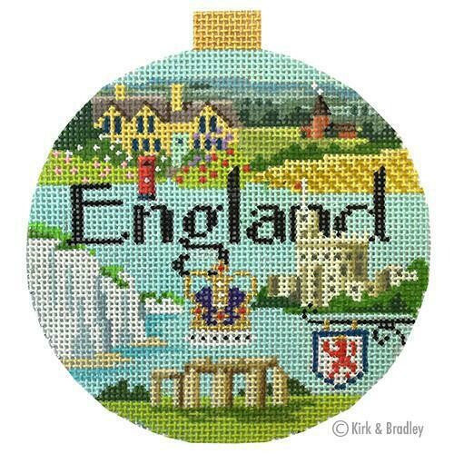 England Travel Round Ornament  (Handpainted by Kirk and Bradley)