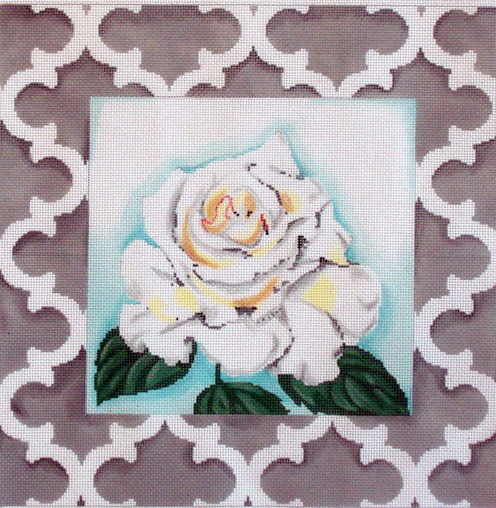 White Rose, Quatrefoil Border     (hand painted from Associated Talent)