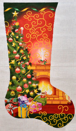 Christmas Room Stocking (Handpainted needlepoint canvas from Lee Needlearts)