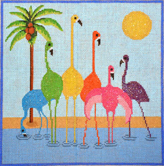 Six Flamingos (includes stitch guide)  (handpainted from NPA)