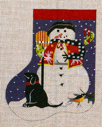 Black Dog Snowman Mini Sock (Handpainted by Melissa Shirley)