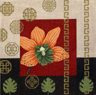 Orange Orchid & Coins    (Handpainted by JP Needlepoint)*Product may take longer than usual to arrive*