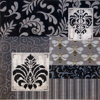 Black, White and Grey Patch w/ Medallions (Handpainted by JP Needlepoint) Black, White and Grey Patch w/ Medallions (Handpainted by JP Needlepoint)