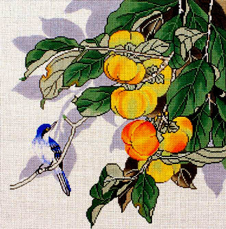 Bluebird & Peaches (Handpainted by Lee Needlearts)