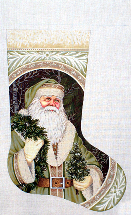 Evergreen Santa Stocking   (handpainted by Liz-Goodrick-Dillon from Susan Roberts Designs)