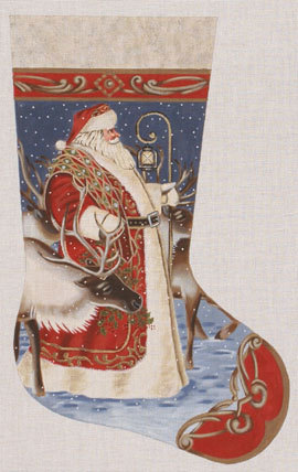 Reindeer Round Up Stocking    (handpainted by Liz-Goodrick-Dillon from Susan Roberts Needlepoint)