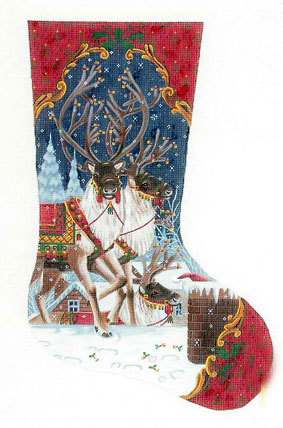 On The Rooftop Stocking    (handpainted by Liz-Goodrick-Dillon from Susan Roberts Designs)*Product may take longer than usual to arrive*