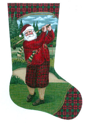 Santa Teeing Off Stocking (Handpainted by Liz-Goodrich-Dillon)