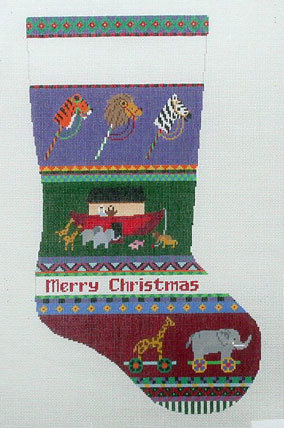 Bold Stripe Noah's Ark Christmas Stocking  (Hand painted needlepoint canvas from Susan Roberts)