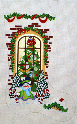 Snowman Outside of Window Stocking   (handpainted from Strictly Chrismas)