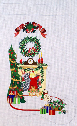 Girl Hanging Stocking on Fireplace  (Handlpainted from Strictly Christmas)