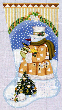 Golden Snowman Stocking    (handpainted needlepoint by Melissa Shirley)