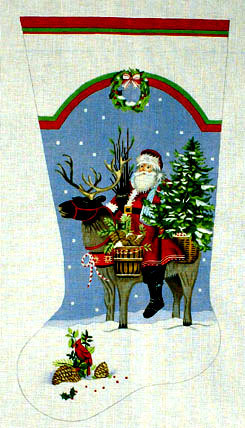 Santa Reindeer Stocking    (handpainted by Melissa Shirley)