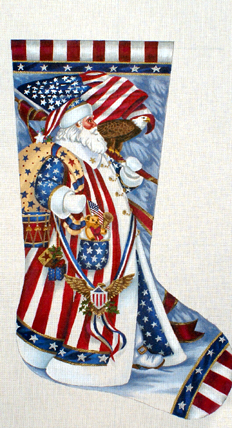 Patriotic Santa Stocking    (hand painted by Liz-Goodrick-Dillon from Susan Roberts Designs)*Product may take longer than usual to arrive*