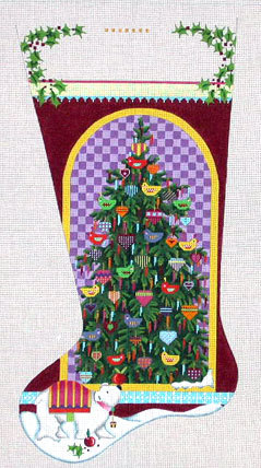 Nordic Christmas Tree with Bear Stocking    (handpainted from Melissa Shirley)*Product may take longer than usual to arrive*