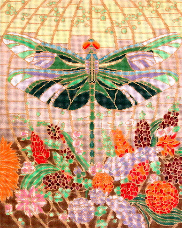 Dragonfly and Flowers    (stitch painted from The Meredith Collection)
