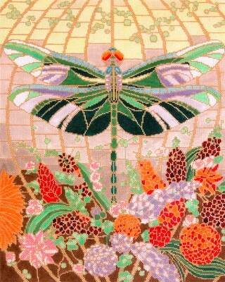 Dragonfly and Flowers    (stitch painted from The Meredith Collection)