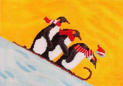 Penguins Sledding   (handpainted by Scott Church from CBK)