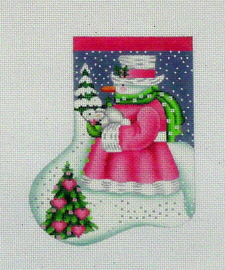 Pink Snowman with Bunny   (Handpainted by Melissa Shirley)