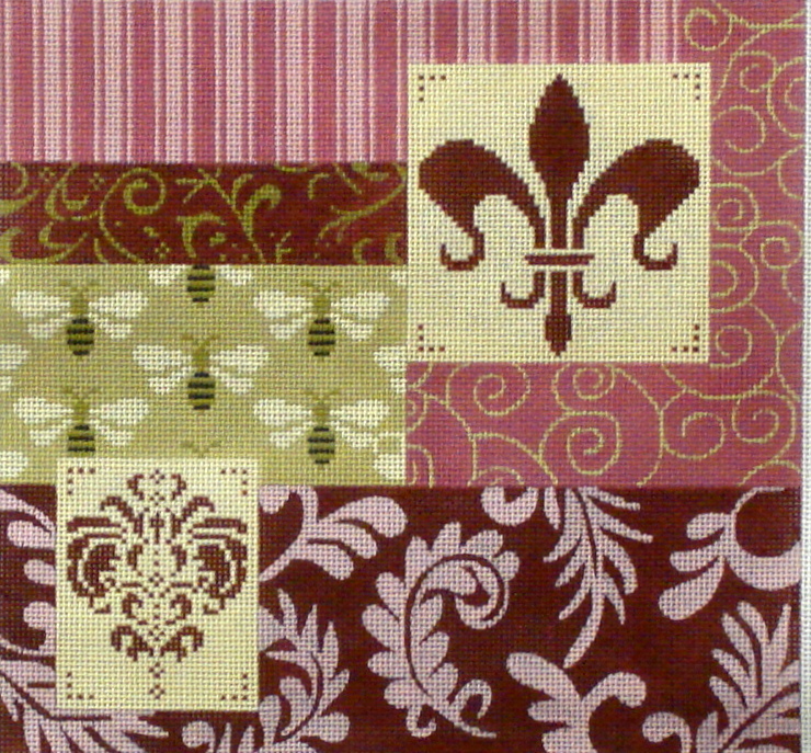 Mauve Patch W/Fleur and Bees   (Handpainted by JP Needlepoint)