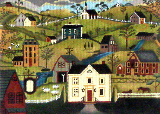 Village Scene   (handpainted from Ewe and Eye)