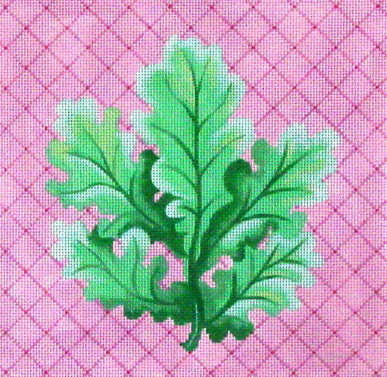 Botanical Leaf on Pink Diamonds (Handpainted by Patti Mann)