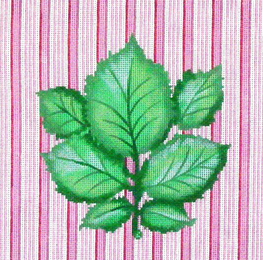 Botanical Leaf on Pink Stripes    (handpainted from Patti Mann)