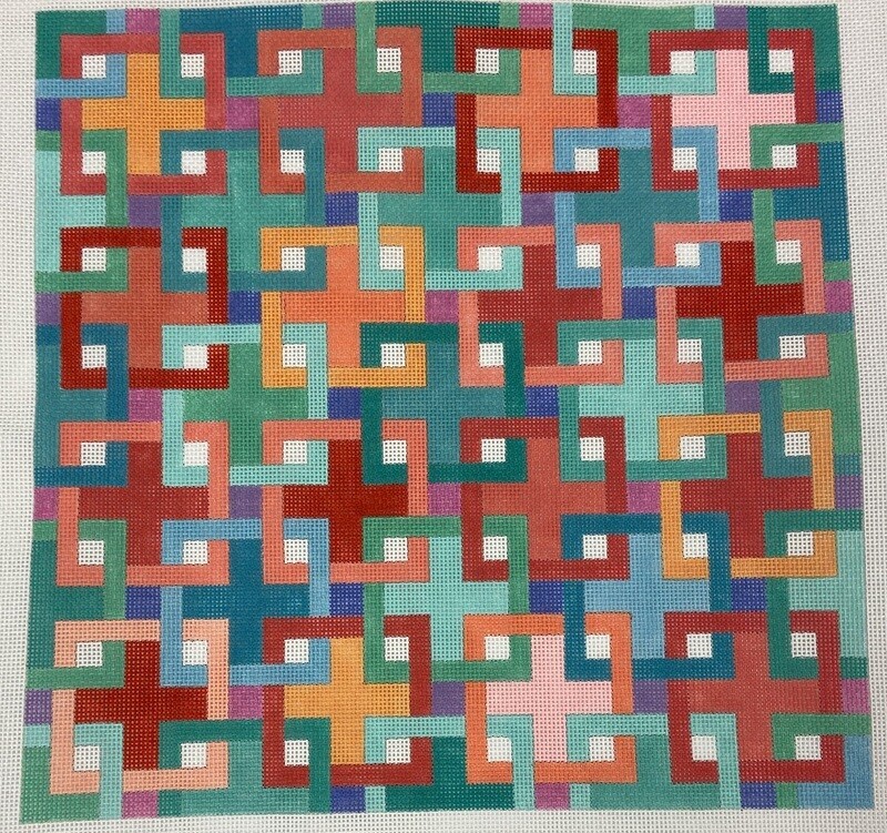 Interlocking Squares (Coral, Turquoise, Violet) - Kate Dickerson
