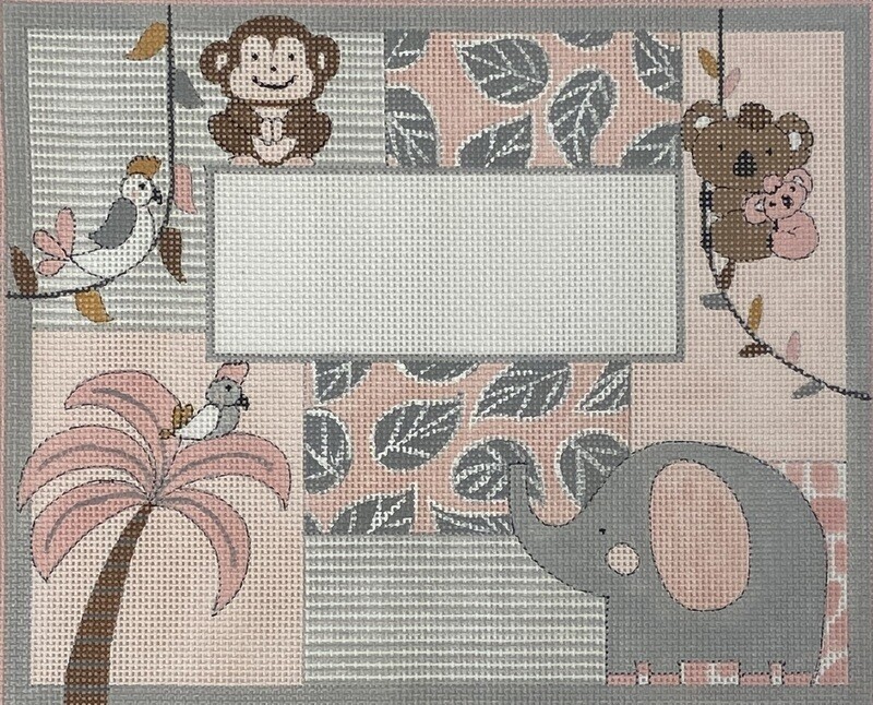 Pink/Grey Jungle Birth Announcement  (Handpainted by Alice Peterson)
