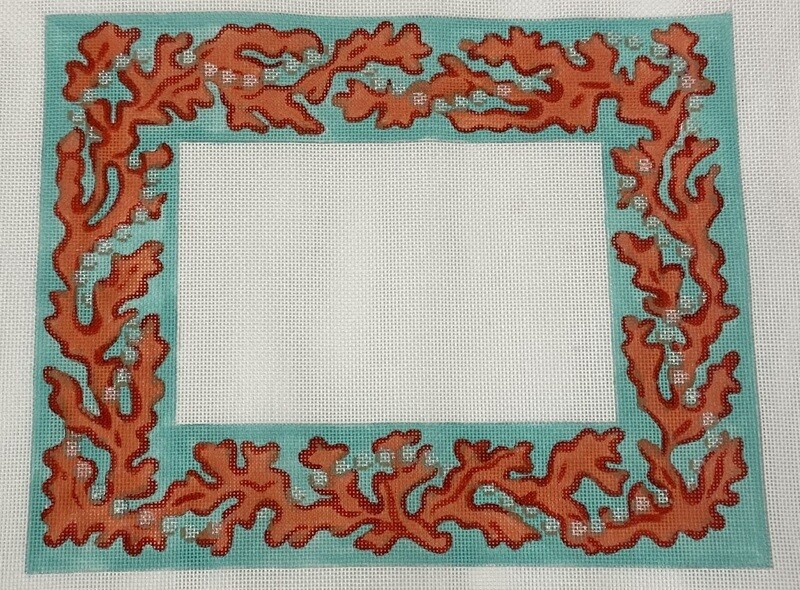 Bright Coral & Pearls Picture Frame  (Handpainted by Kate Dickerson)