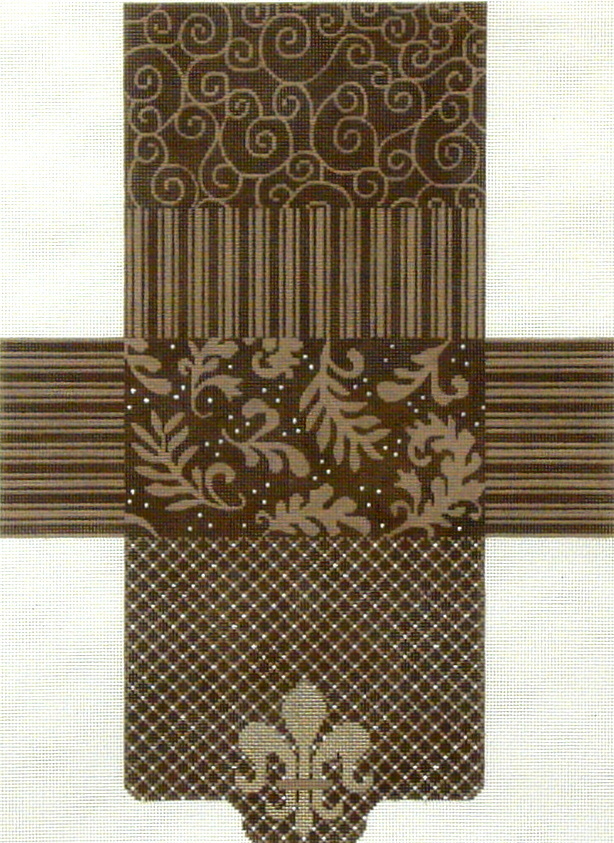 Fleur de Leis & Vines on Brown, Brick Bag (Handpainted by JP Needlepoint