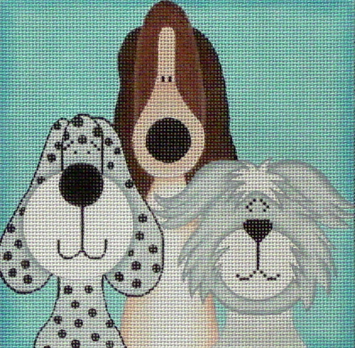 3 Short Whimsical Pups  (Hand painted by Julie Mar)
