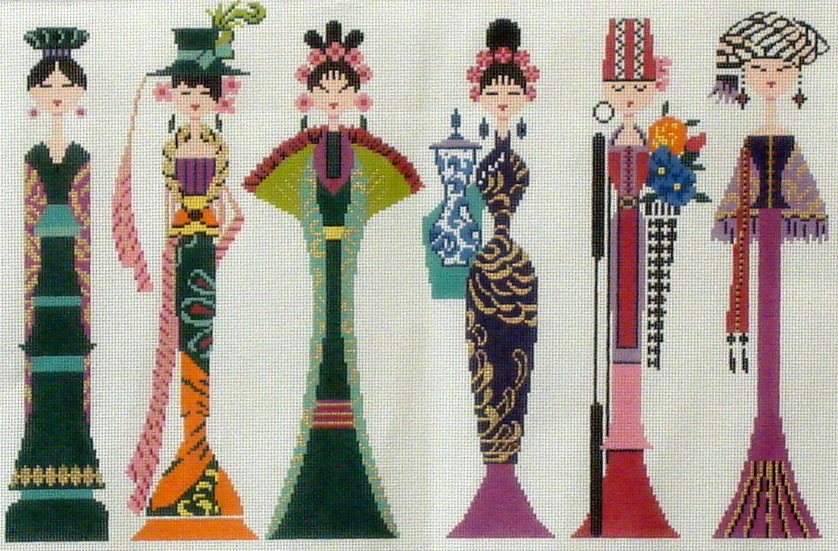 Row of Ladies (Handpainted from Colonial Needle) Row of Ladies (Handpainted from Colonial Needle)