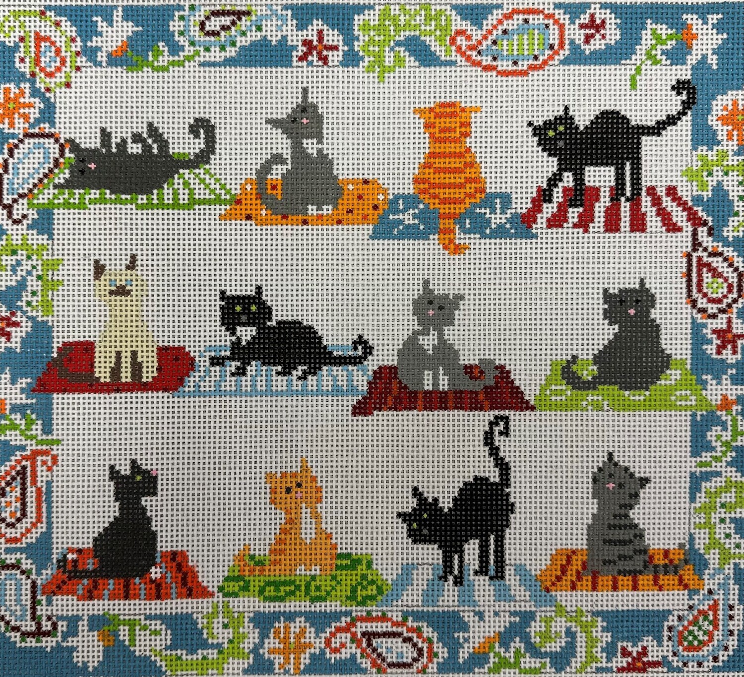 12 CATS Handpainted Needlepoint by Pippin