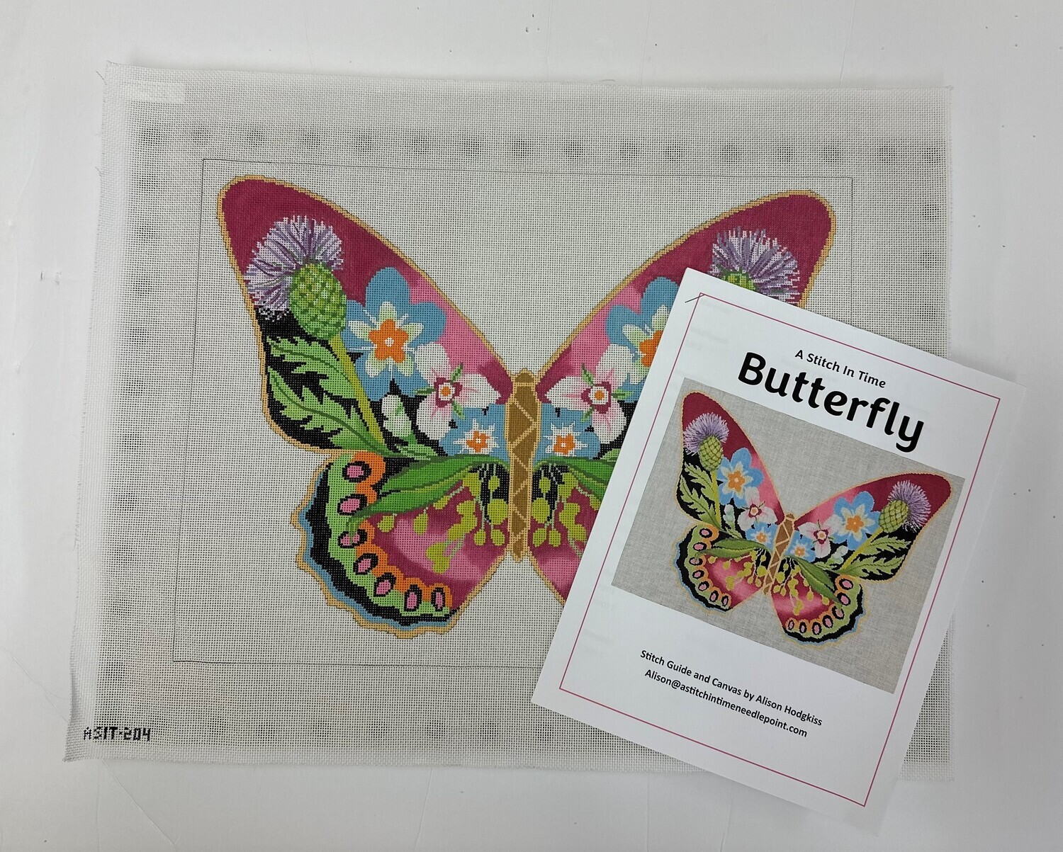 Thistle Butterfly with Stitch Guide (Handpainted by ASIT)