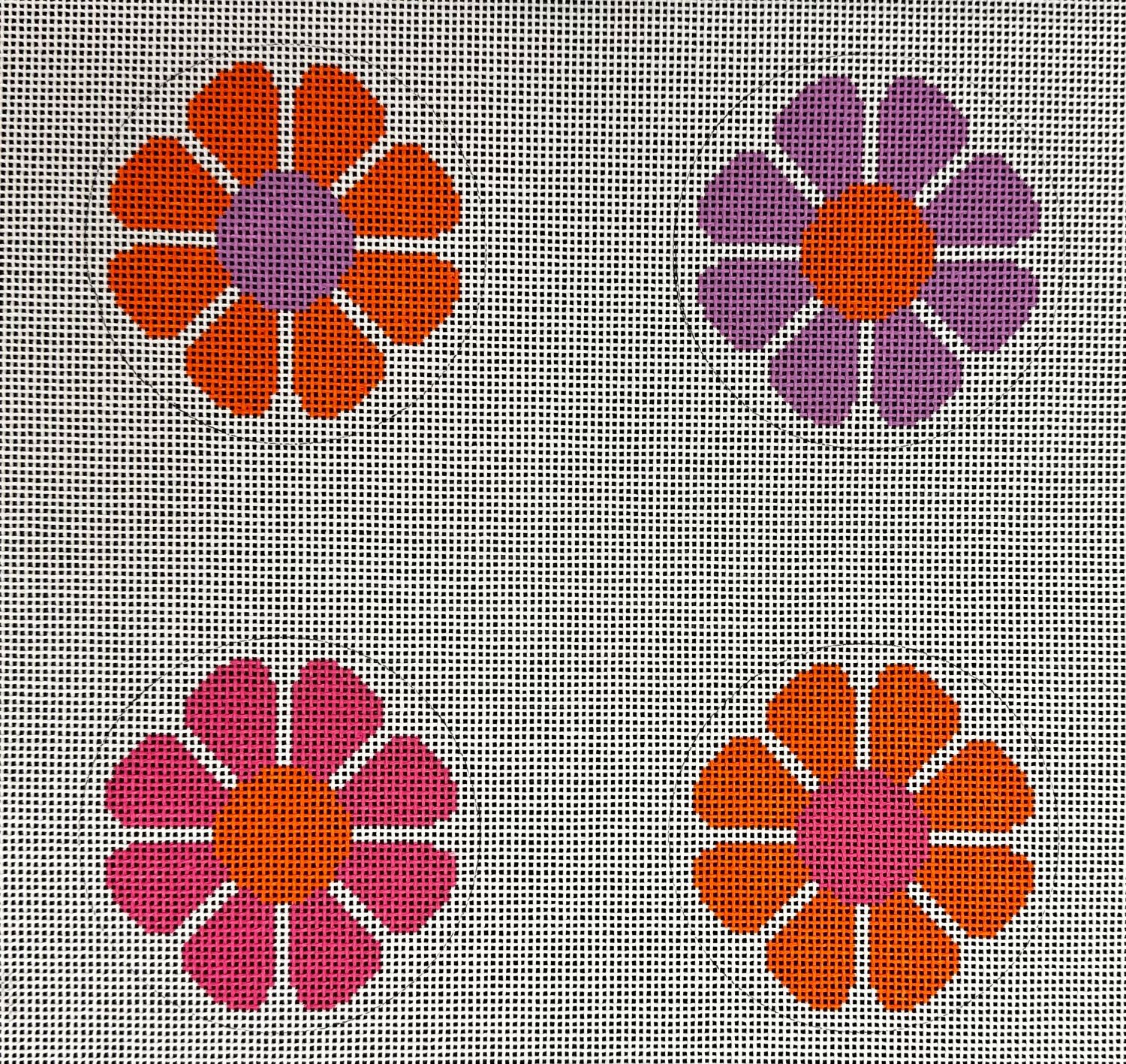 Mod Floral Coasters Orange and Pink  (Handpainted by Mopey)