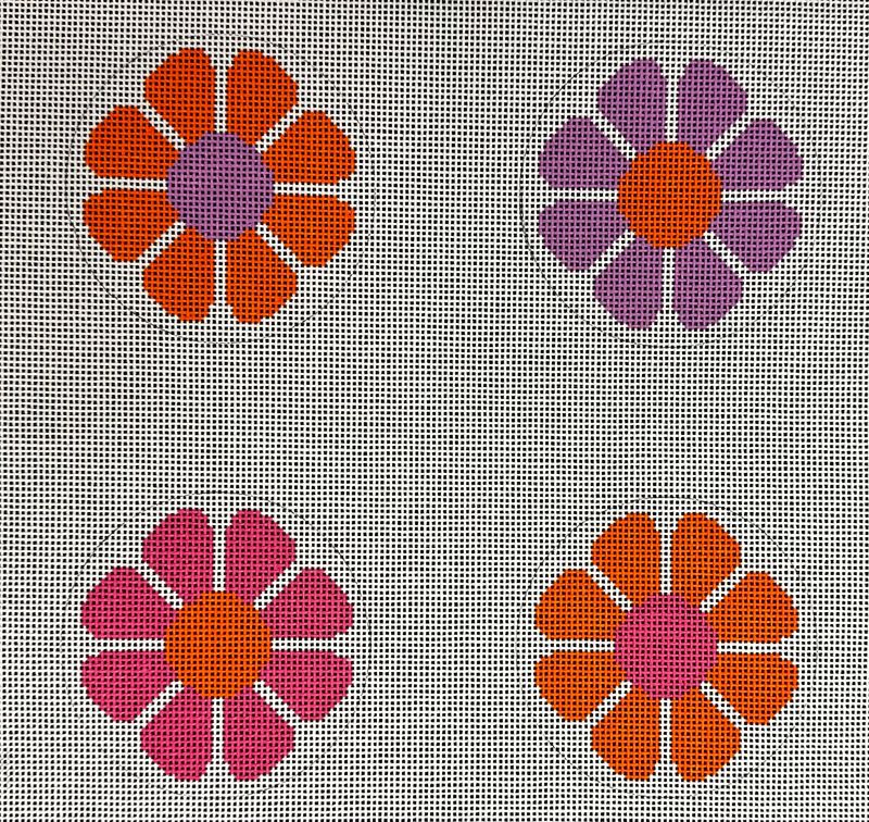 Mod Floral Coasters Orange and Pink  (Handpainted by Mopey)
