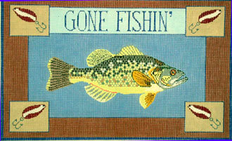 Gone Fishin, Bass  (Hand Painted Needlepoint canvas by Danji)*Product may take longer than usual to arrive*